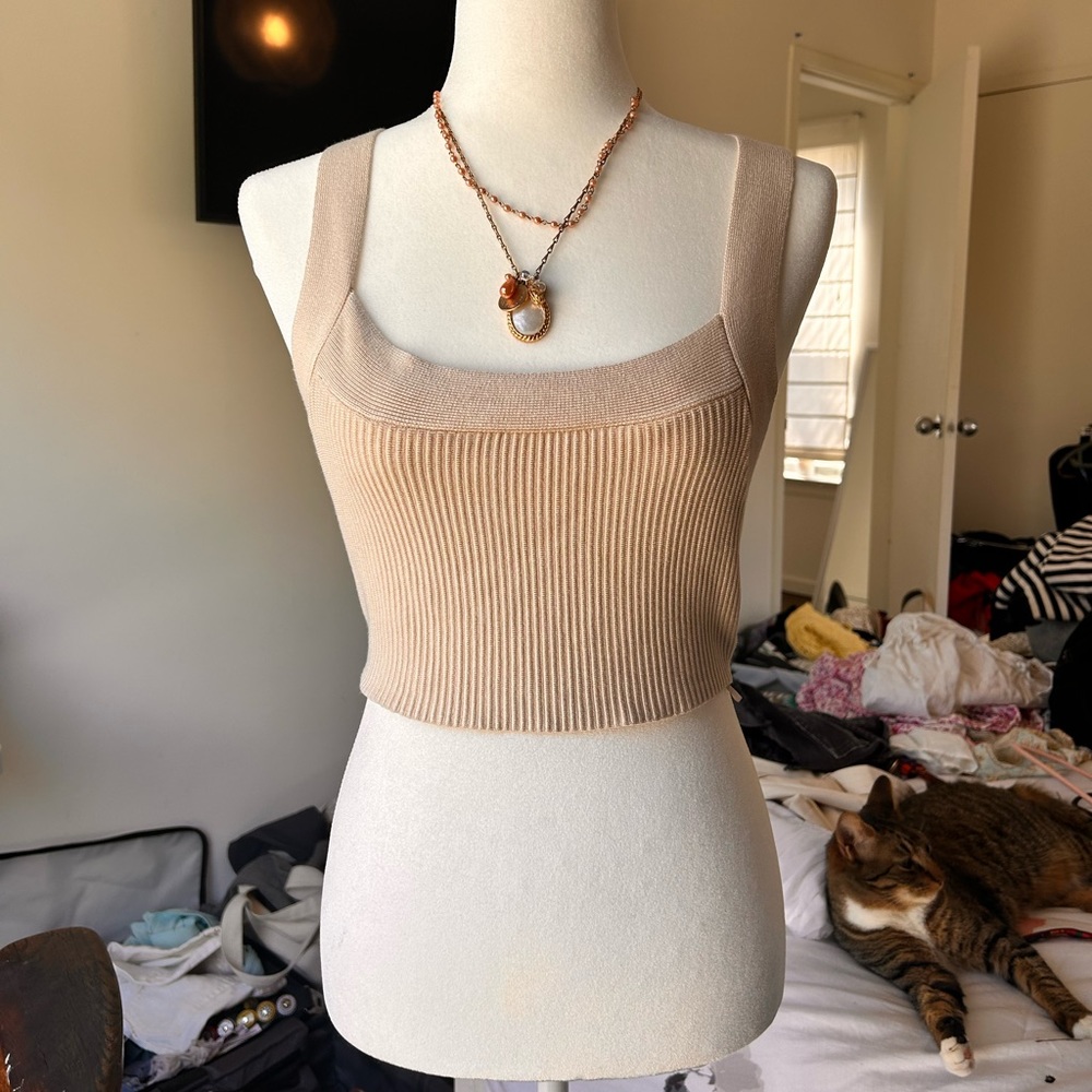 House of Harlow 1960 tan cropped cross back tank top size small